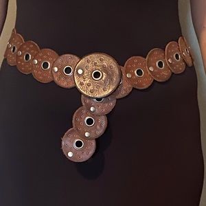 Brown leather adjustable waist belt